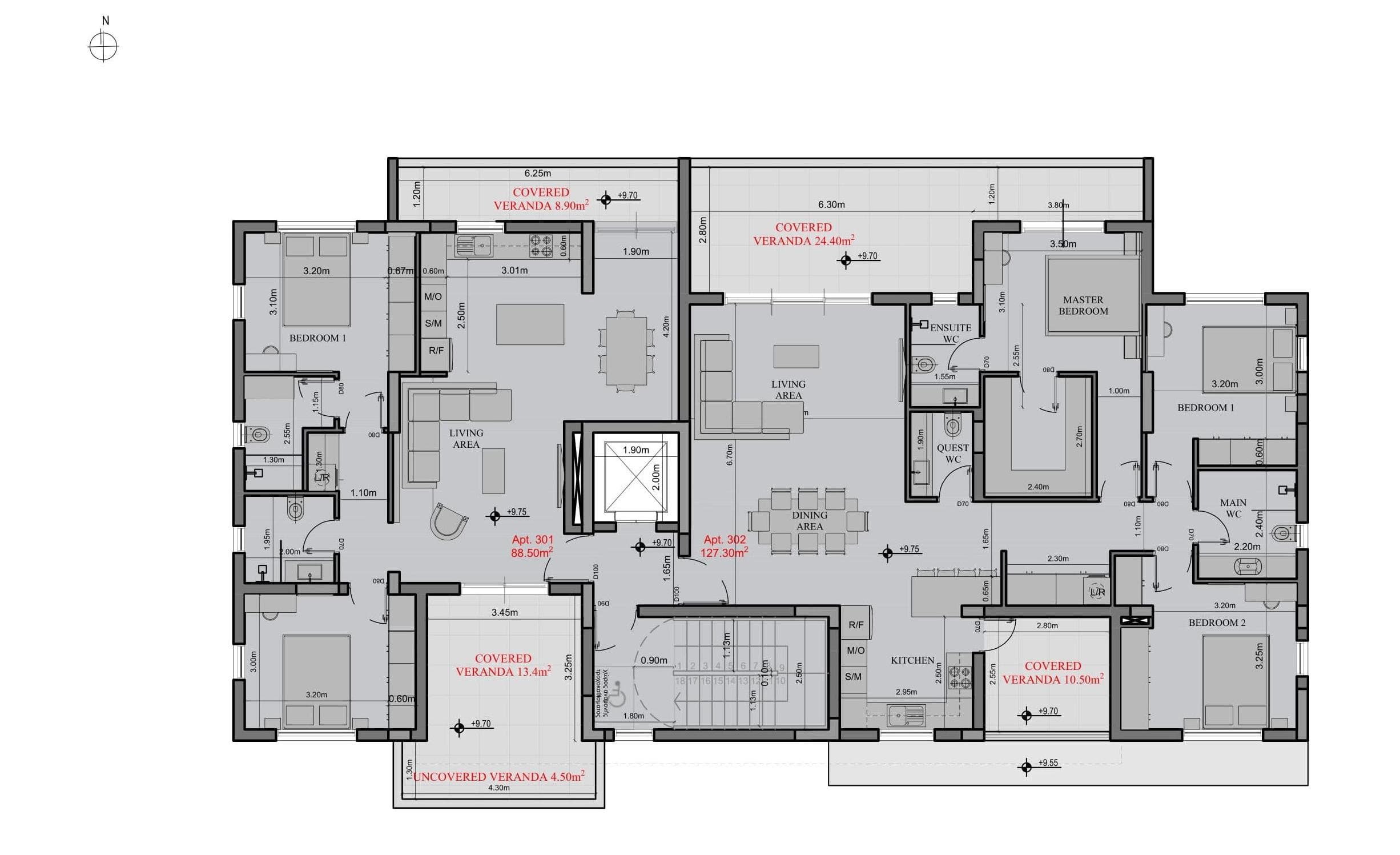 3-bedrooms apartments in Nicosia, Cyprus.